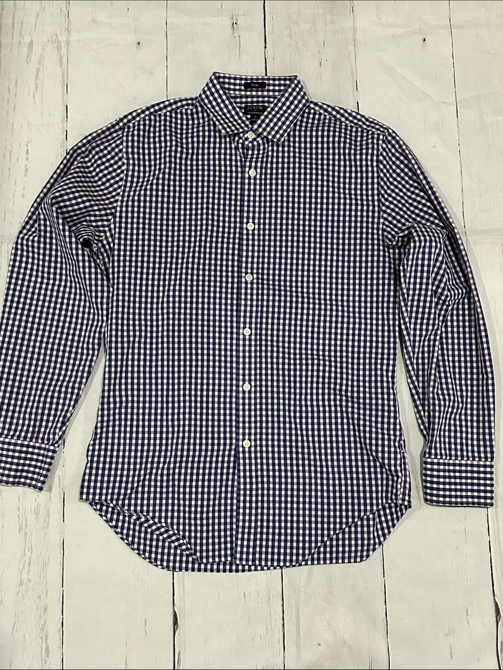 J. Crew Men’s Navy red  and White Gingham Button-Down Shirt medium performance
